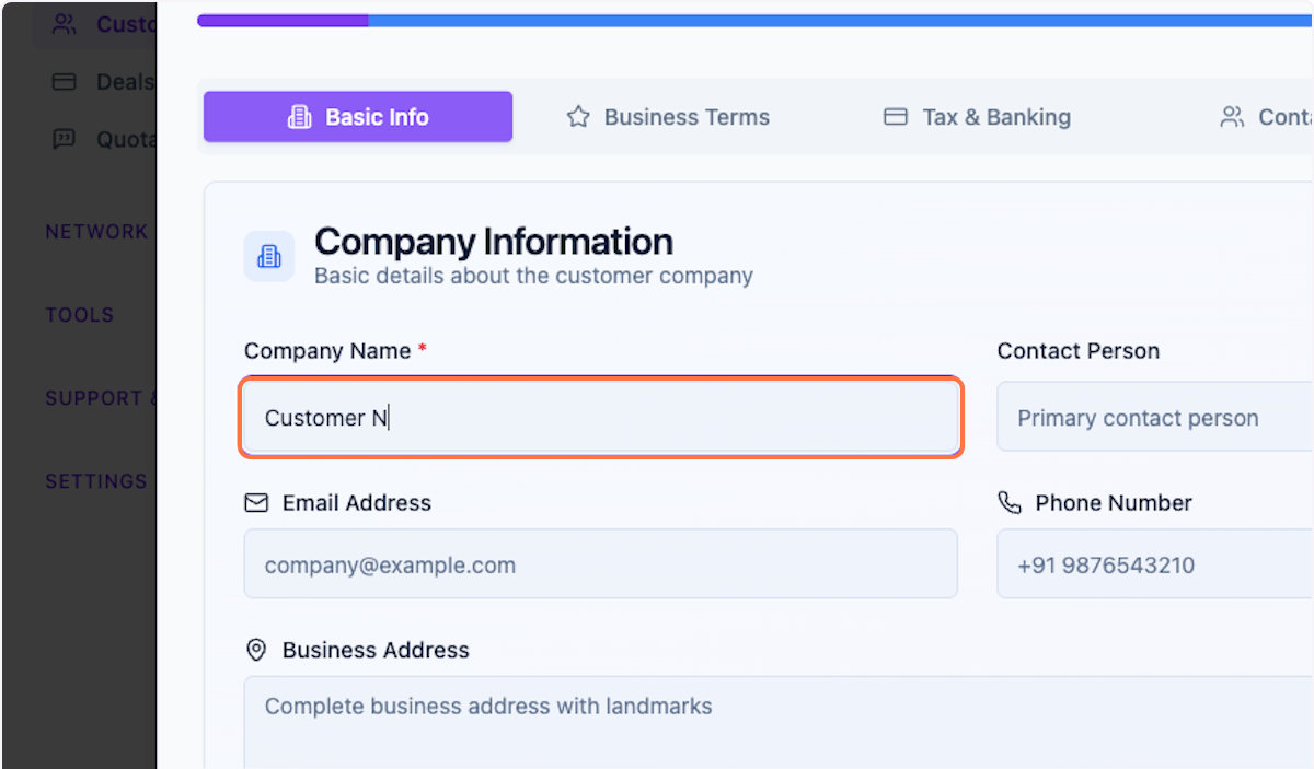 Enter customer name in the input field