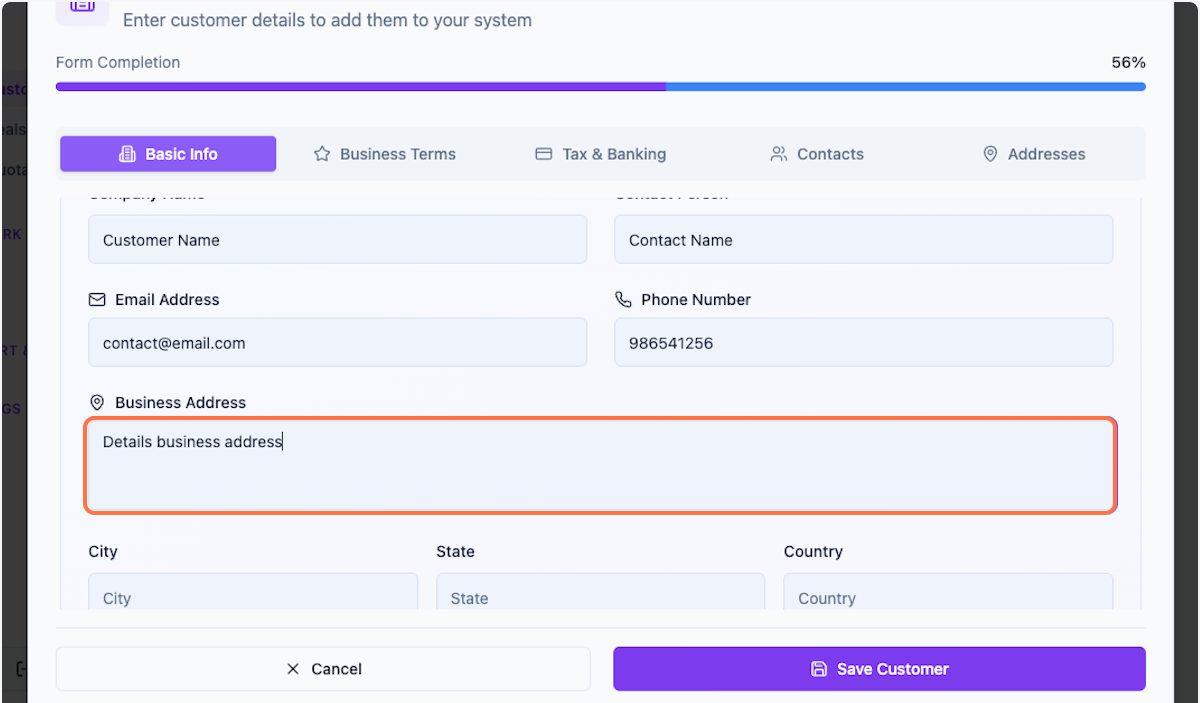 Enter detailed business address