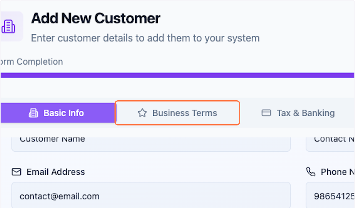 Open Business Terms section